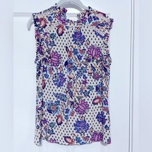 LOFT paisley print ruffle trim blouse, size small